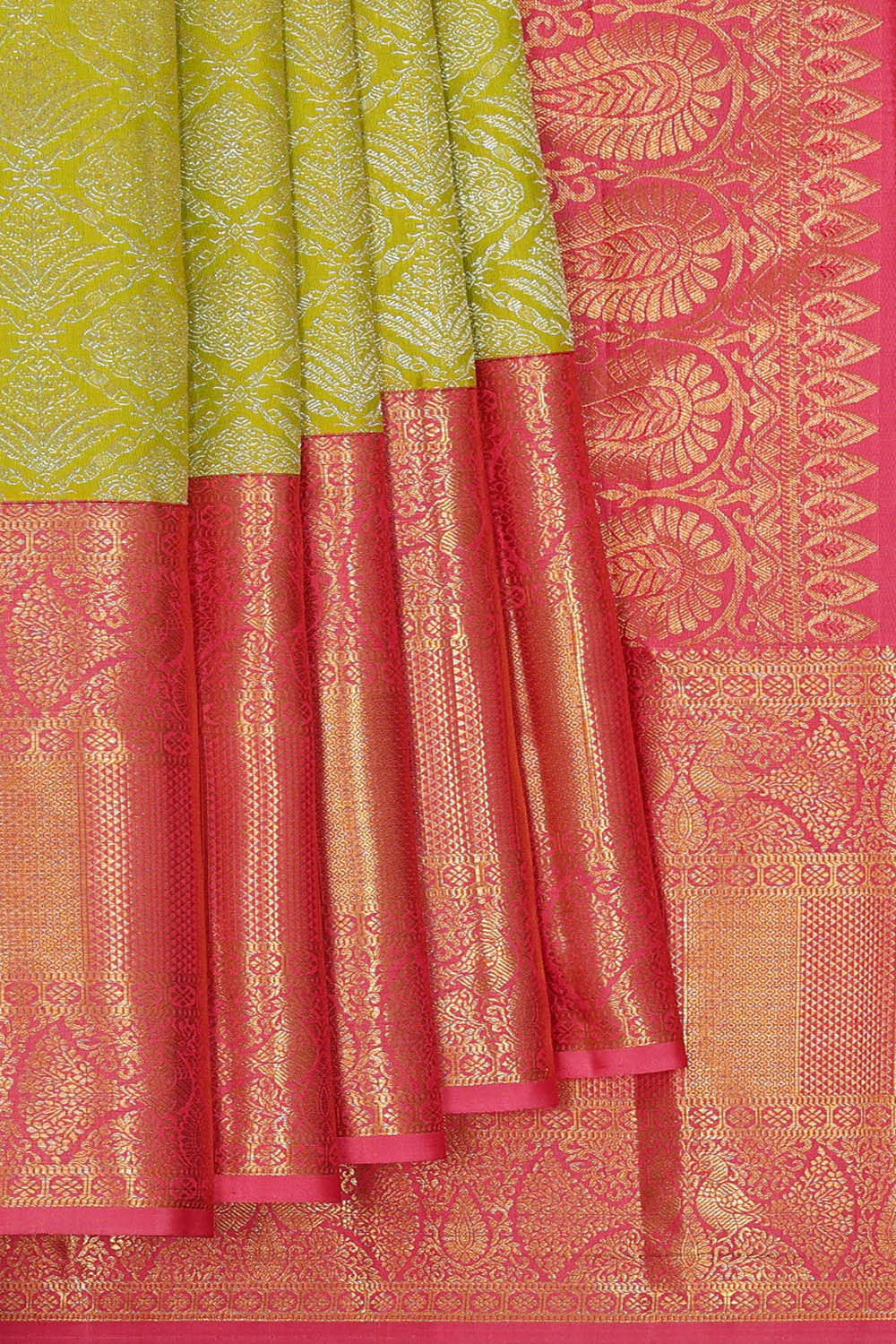 Image of Kanchipattu Parrot Green Brocade Saree
